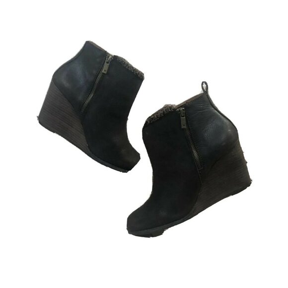 Lucky Brand  9 m brown leather zip wedge‎ ankle booties - Picture 1 of 12